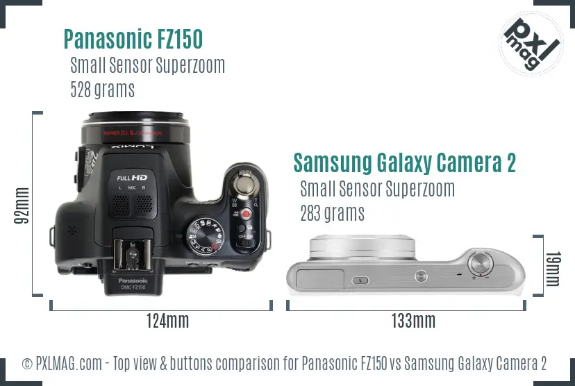 Panasonic FZ150 vs Samsung Galaxy Camera 2 top view buttons comparison