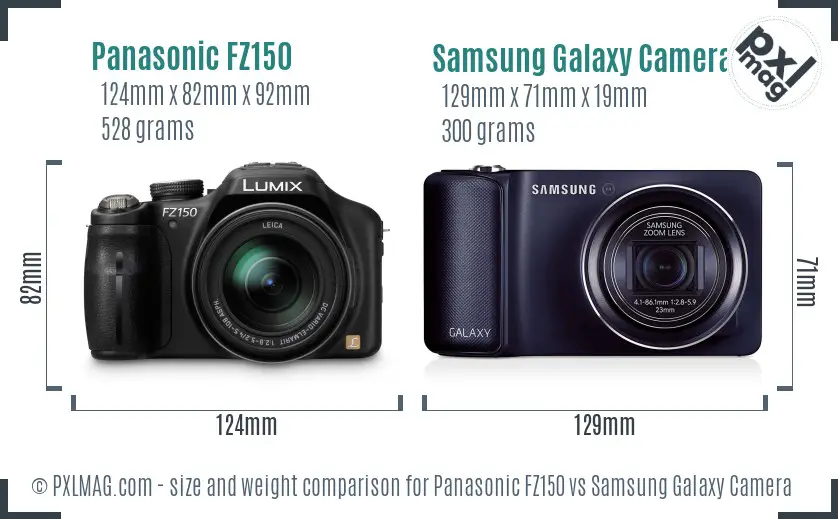 Panasonic FZ150 vs Samsung Galaxy Camera size comparison