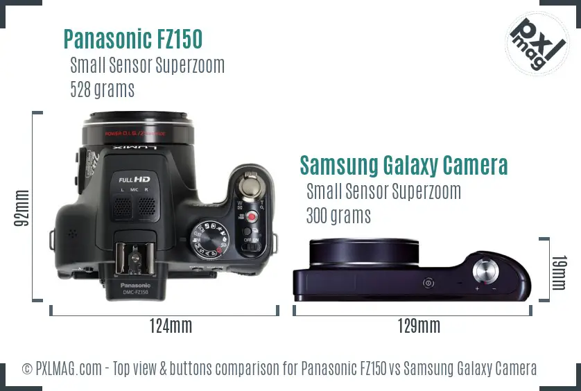 Panasonic FZ150 vs Samsung Galaxy Camera top view buttons comparison