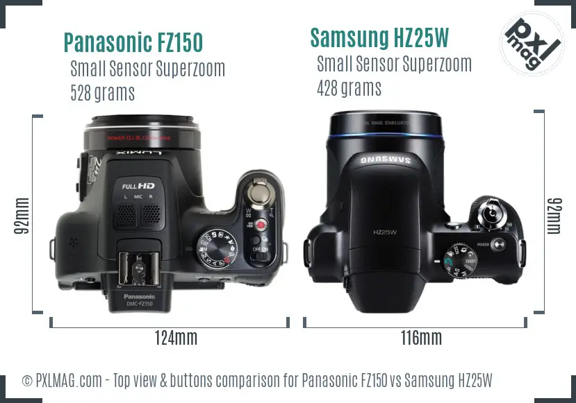 Panasonic FZ150 vs Samsung HZ25W top view buttons comparison
