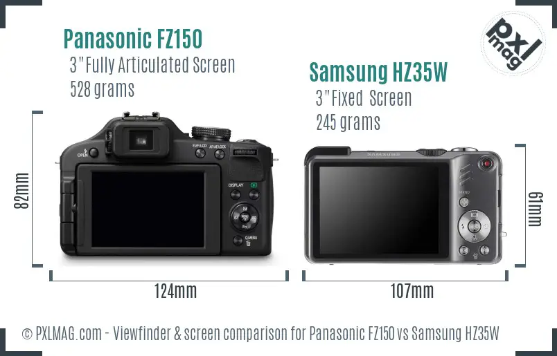 Panasonic FZ150 vs Samsung HZ35W Screen and Viewfinder comparison