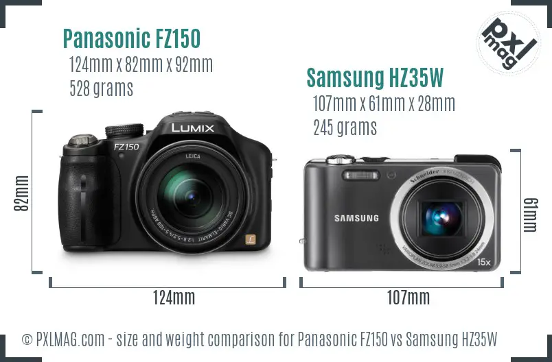 Panasonic FZ150 vs Samsung HZ35W size comparison