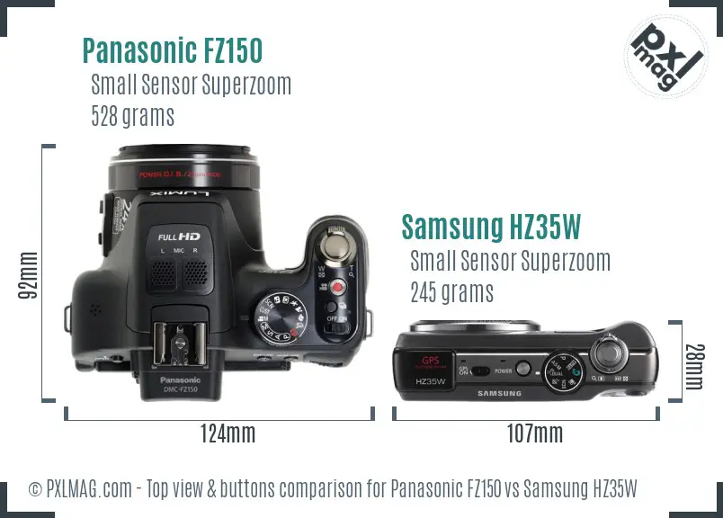 Panasonic FZ150 vs Samsung HZ35W top view buttons comparison