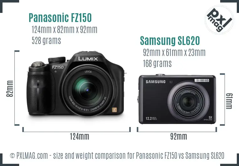 Panasonic FZ150 vs Samsung SL620 size comparison
