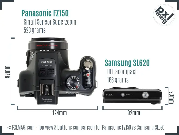 Panasonic FZ150 vs Samsung SL620 top view buttons comparison