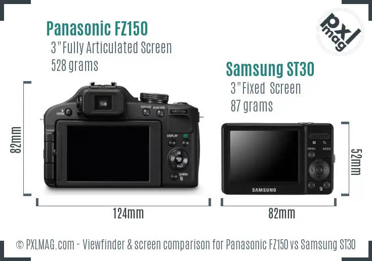 Panasonic FZ150 vs Samsung ST30 Screen and Viewfinder comparison