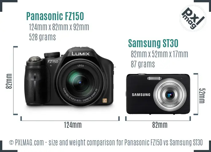 Panasonic FZ150 vs Samsung ST30 size comparison