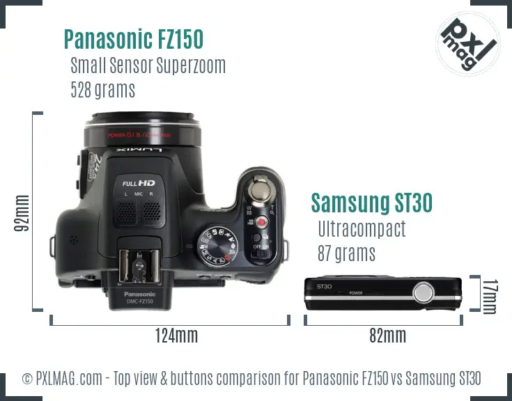 Panasonic FZ150 vs Samsung ST30 top view buttons comparison