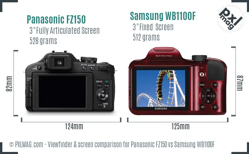 Panasonic FZ150 vs Samsung WB1100F Screen and Viewfinder comparison