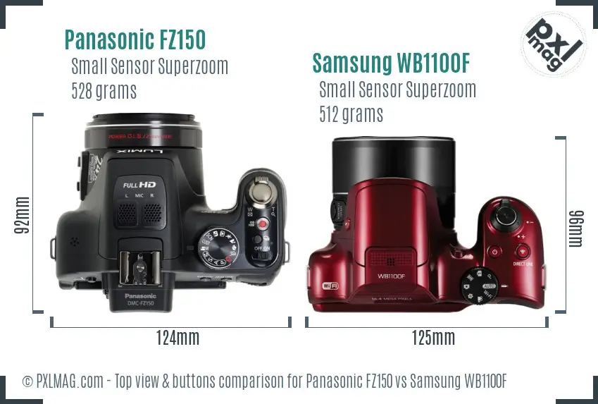 Panasonic FZ150 vs Samsung WB1100F top view buttons comparison