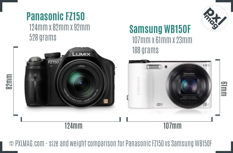 Panasonic FZ150 vs Samsung WB150F size comparison