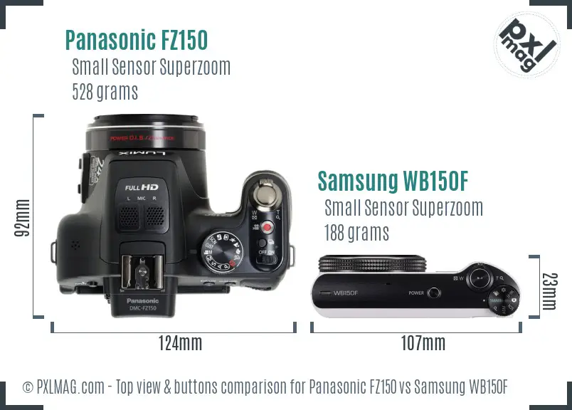 Panasonic FZ150 vs Samsung WB150F top view buttons comparison