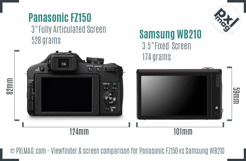 Panasonic FZ150 vs Samsung WB210 Screen and Viewfinder comparison