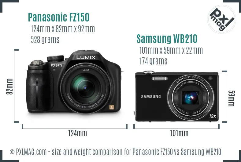 Panasonic FZ150 vs Samsung WB210 size comparison