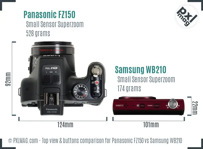 Panasonic FZ150 vs Samsung WB210 top view buttons comparison