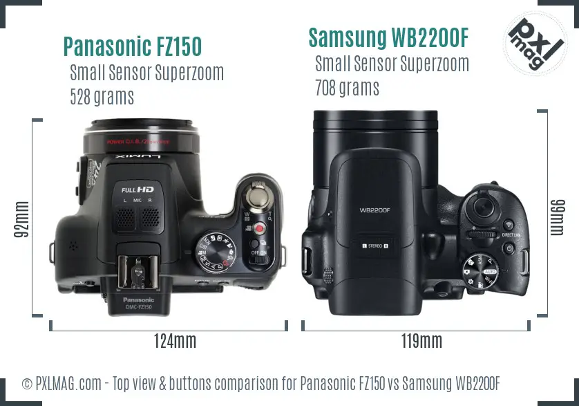 Panasonic FZ150 vs Samsung WB2200F top view buttons comparison