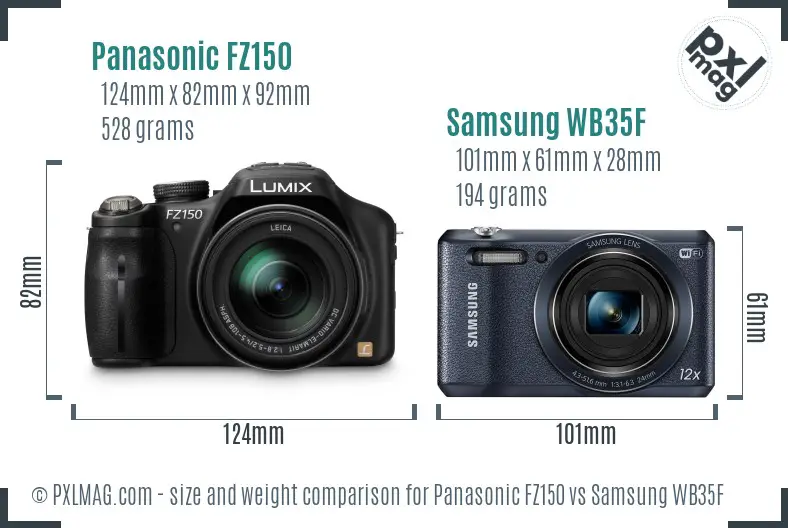 Panasonic FZ150 vs Samsung WB35F size comparison