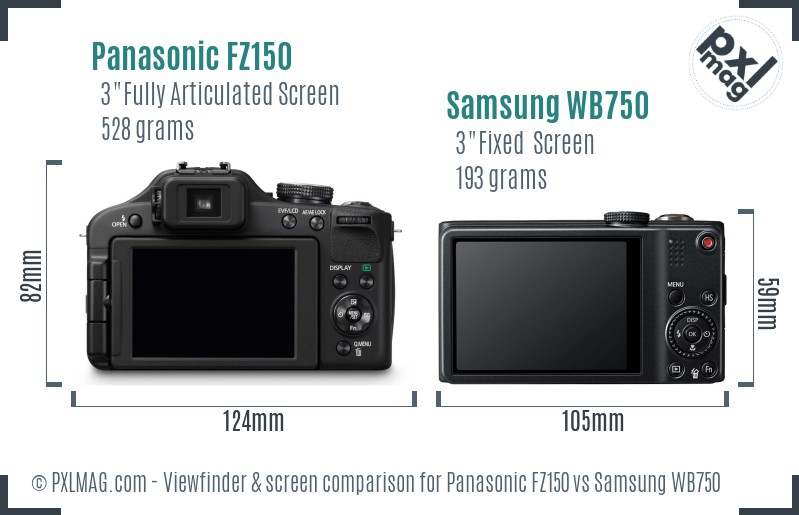 Panasonic FZ150 vs Samsung WB750 Screen and Viewfinder comparison