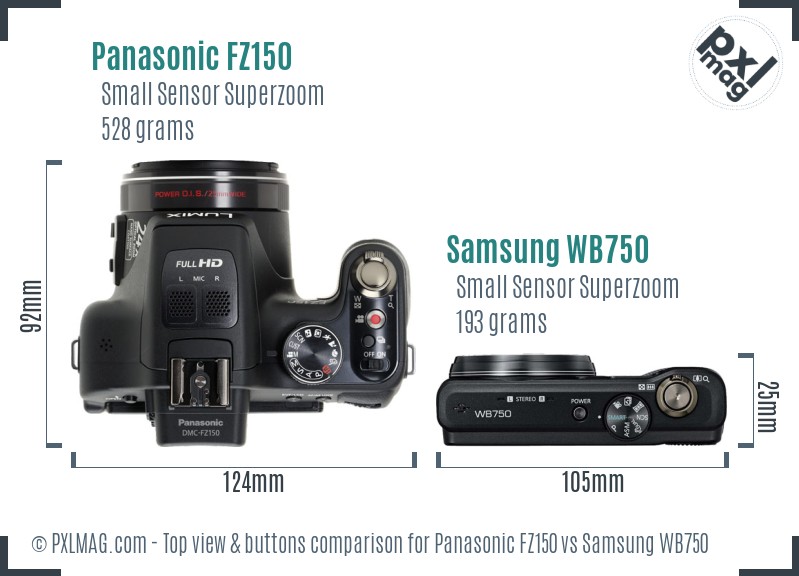 Panasonic FZ150 vs Samsung WB750 top view buttons comparison