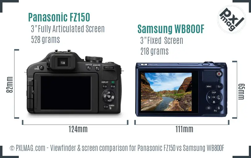 Panasonic FZ150 vs Samsung WB800F Screen and Viewfinder comparison