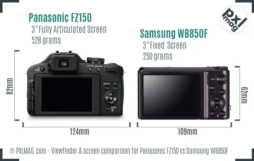 Panasonic FZ150 vs Samsung WB850F Screen and Viewfinder comparison