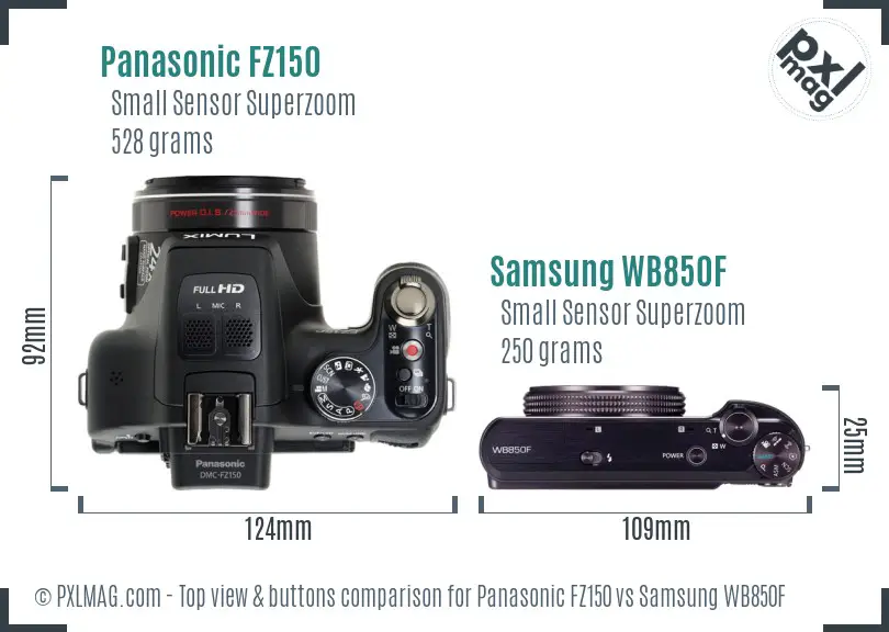 Panasonic FZ150 vs Samsung WB850F top view buttons comparison