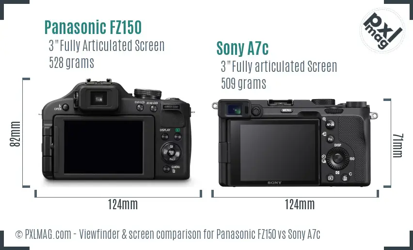 Panasonic FZ150 vs Sony A7c Screen and Viewfinder comparison