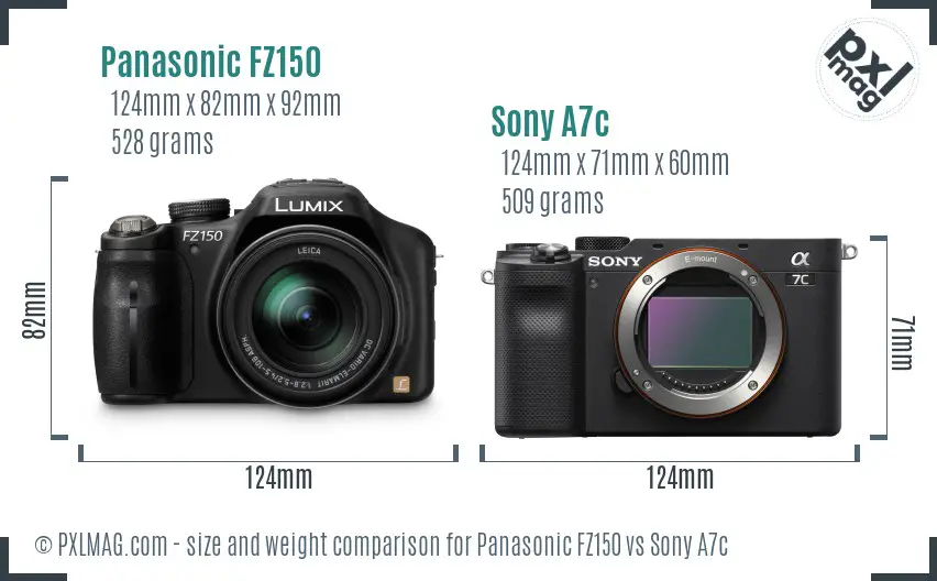 Panasonic FZ150 vs Sony A7c size comparison Panasonic FZ150 vs Sony A7c size comparison