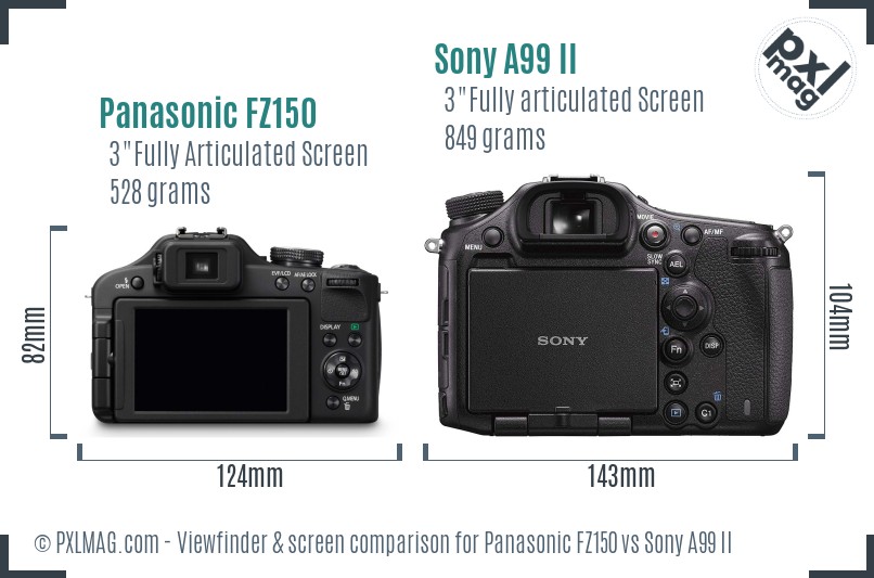 Panasonic FZ150 vs Sony A99 II Screen and Viewfinder comparison