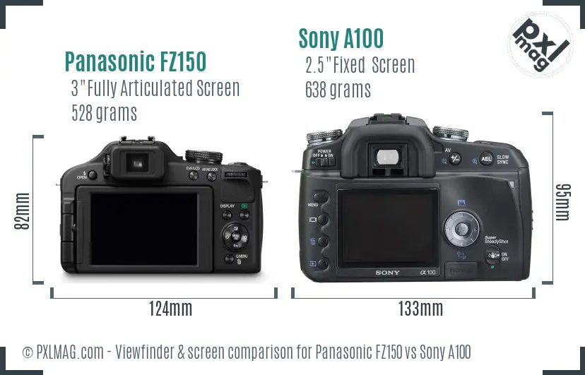 Panasonic FZ150 vs Sony A100 Screen and Viewfinder comparison Panasonic FZ150 vs Sony A100 Screen and Viewfinder comparison