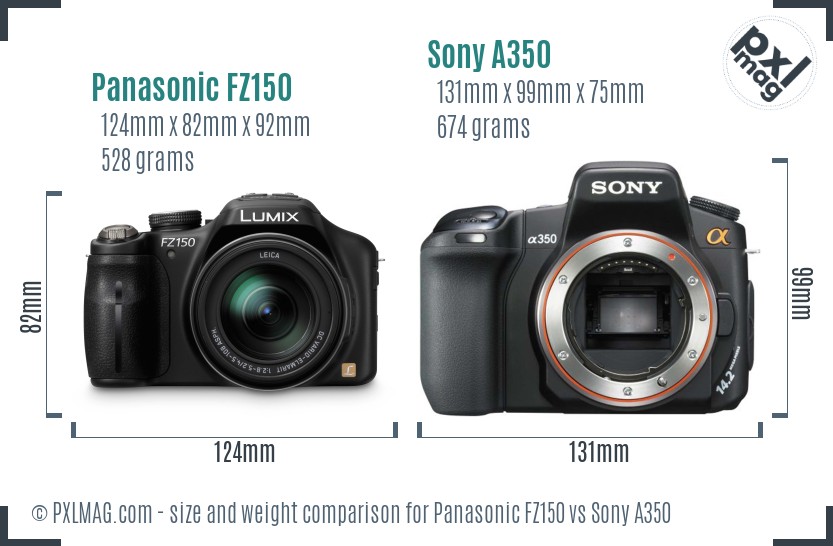 Panasonic FZ150 vs Sony A350 size comparison Panasonic FZ150 vs Sony A350 size comparison
