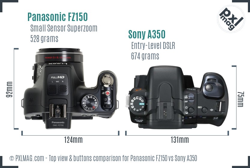 Panasonic FZ150 vs Sony A350 top view buttons comparison