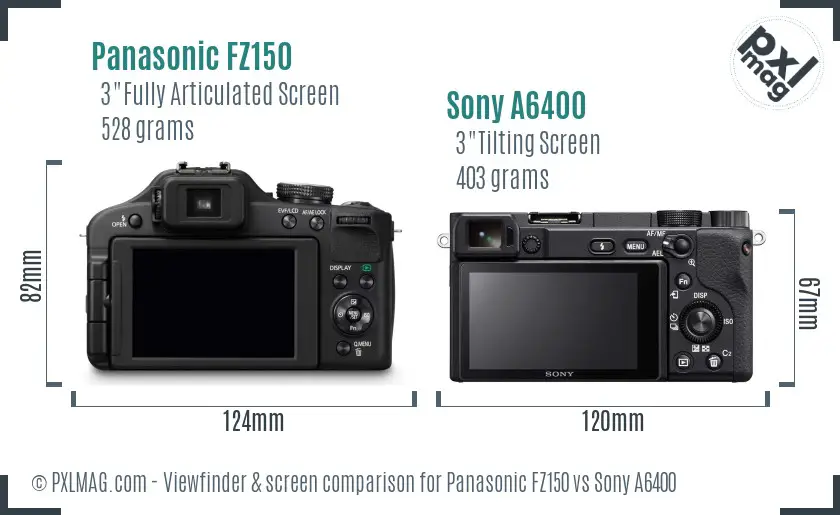 Panasonic FZ150 vs Sony A6400 Screen and Viewfinder comparison