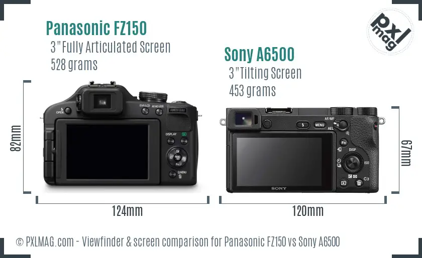 Panasonic FZ150 vs Sony A6500 Screen and Viewfinder comparison Panasonic FZ150 vs Sony A6500 Screen and Viewfinder comparison
