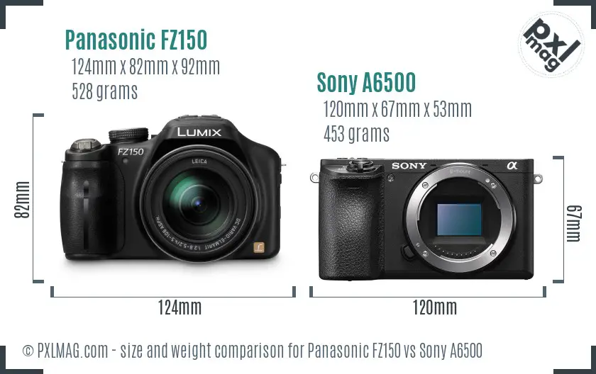 Panasonic FZ150 vs Sony A6500 size comparison Panasonic FZ150 vs Sony A6500 size comparison