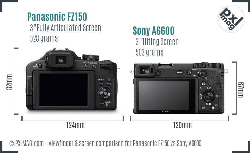 Panasonic FZ150 vs Sony A6600 Screen and Viewfinder comparison