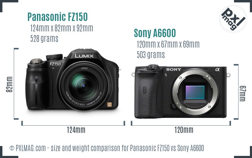 Panasonic FZ150 vs Sony A6600 size comparison