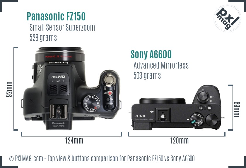 Panasonic FZ150 vs Sony A6600 top view buttons comparison