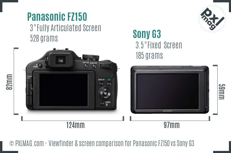 Panasonic FZ150 vs Sony G3 Screen and Viewfinder comparison Panasonic FZ150 vs Sony G3 Screen and Viewfinder comparison