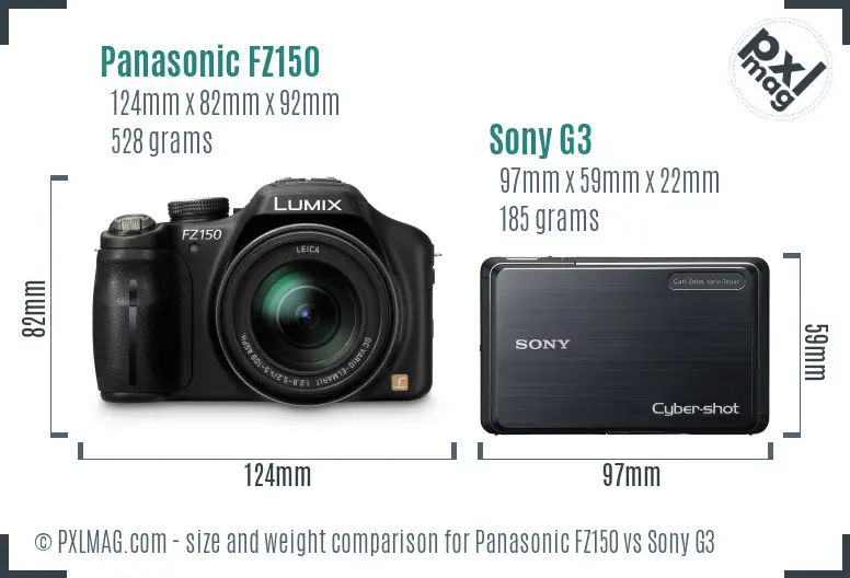 Panasonic FZ150 vs Sony G3 size comparison Panasonic FZ150 vs Sony G3 size comparison
