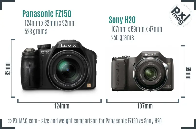 Panasonic FZ150 vs Sony H20 size comparison