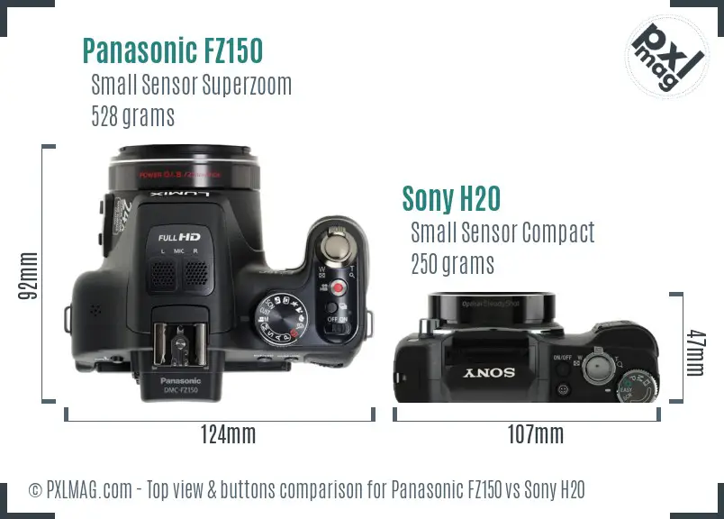 Panasonic FZ150 vs Sony H20 top view buttons comparison