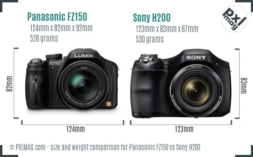Panasonic FZ150 vs Sony H200 size comparison