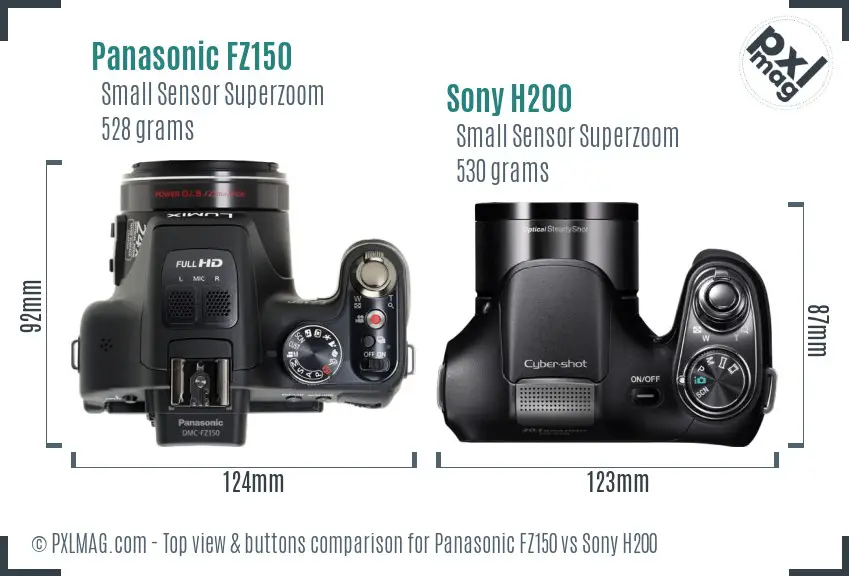 Panasonic FZ150 vs Sony H200 top view buttons comparison