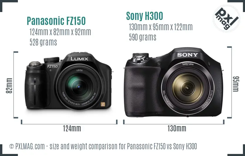 Panasonic FZ150 vs Sony H300 size comparison Panasonic FZ150 vs Sony H300 size comparison