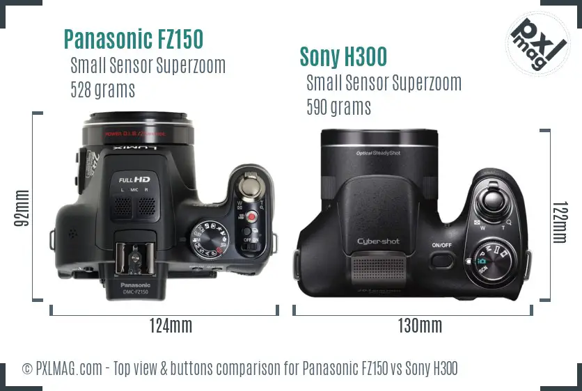 Panasonic FZ150 vs Sony H300 top view buttons comparison Panasonic FZ150 vs Sony H300 top view buttons comparison