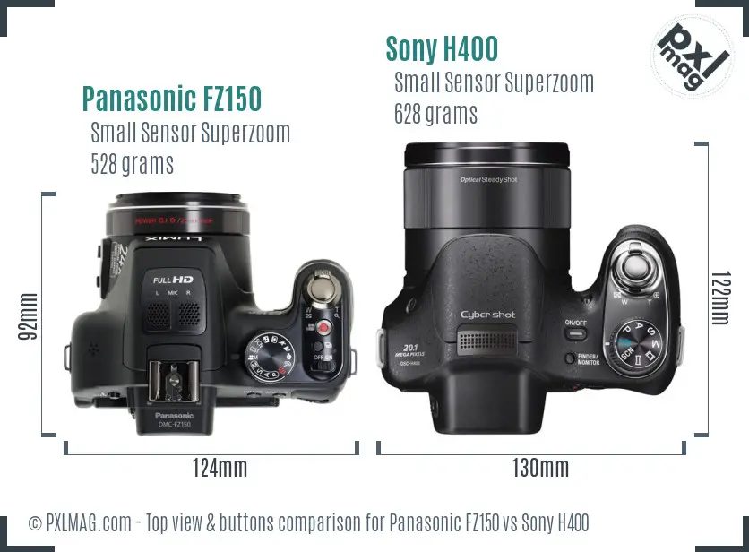Panasonic FZ150 vs Sony H400 top view buttons comparison Panasonic FZ150 vs Sony H400 top view buttons comparison