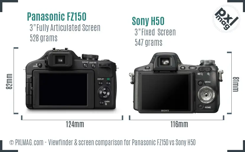 Panasonic FZ150 vs Sony H50 Screen and Viewfinder comparison