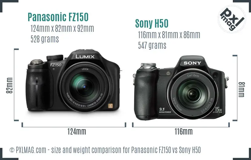 Panasonic FZ150 vs Sony H50 size comparison