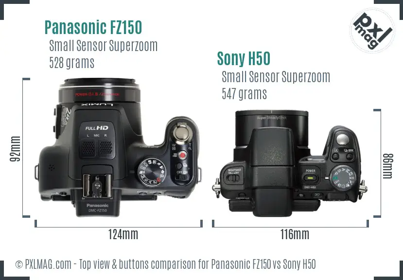 Panasonic FZ150 vs Sony H50 top view buttons comparison